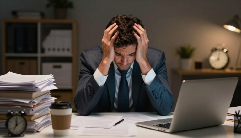 stress management in the US showing person overwhelmed with daily pressures
