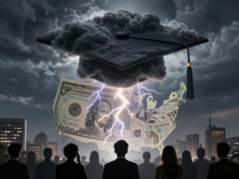 student loan debt threat visualization with economic warning indicators