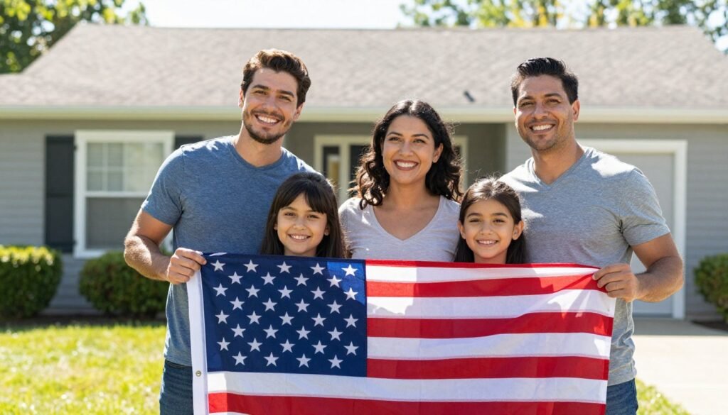 successful immigrant family in united states smiling happy future