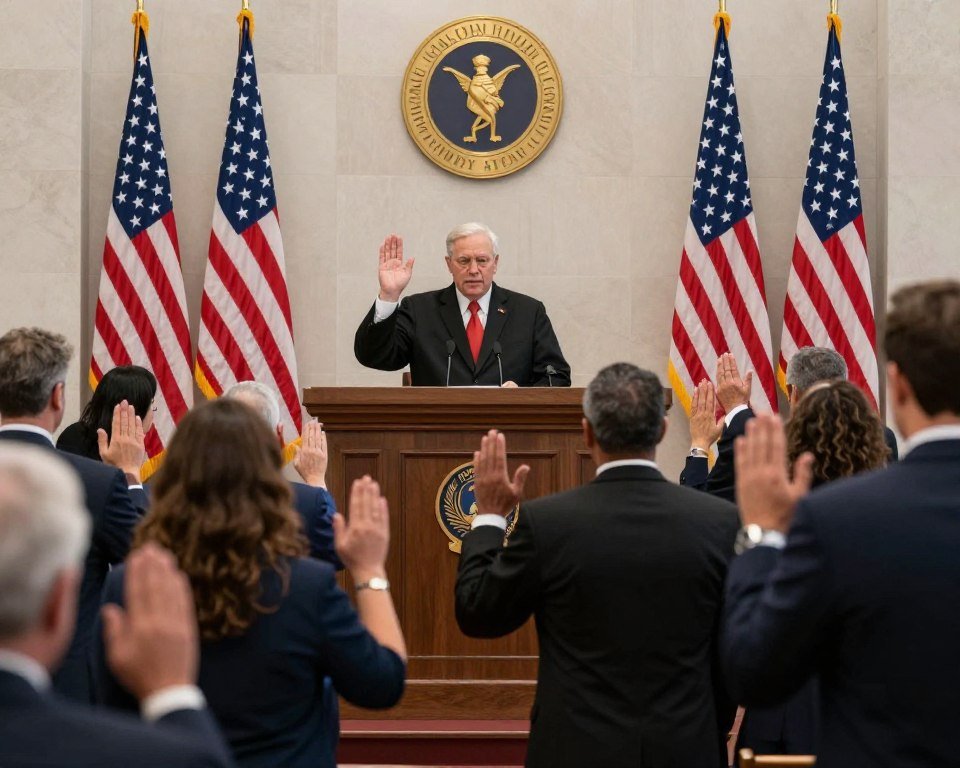 u.s. citizenship ceremony naturalization oath american flag new citizens