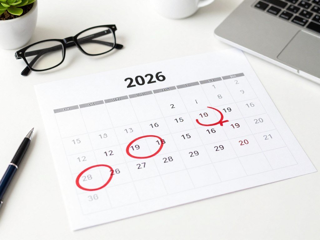 2026 calendar with tax deadline dates marked