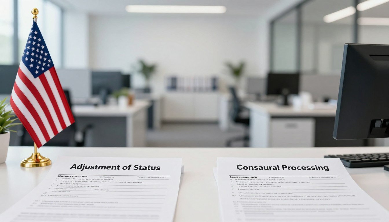 Adjustment of Status vs Consular Processing comparison visual guide