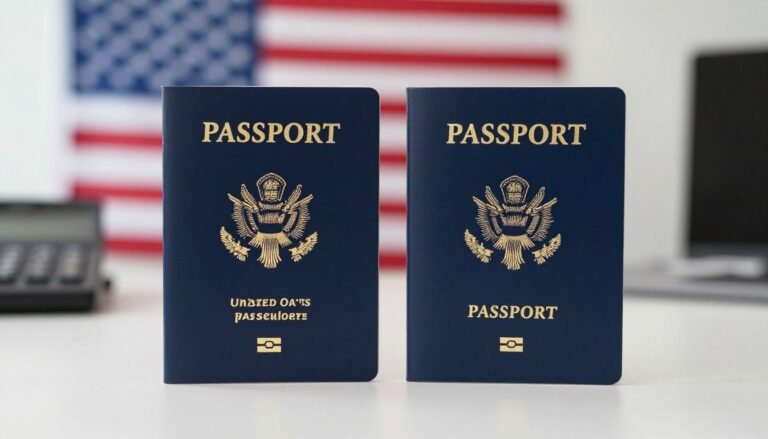 American passport and foreign passport representing dual citizenship USA concept