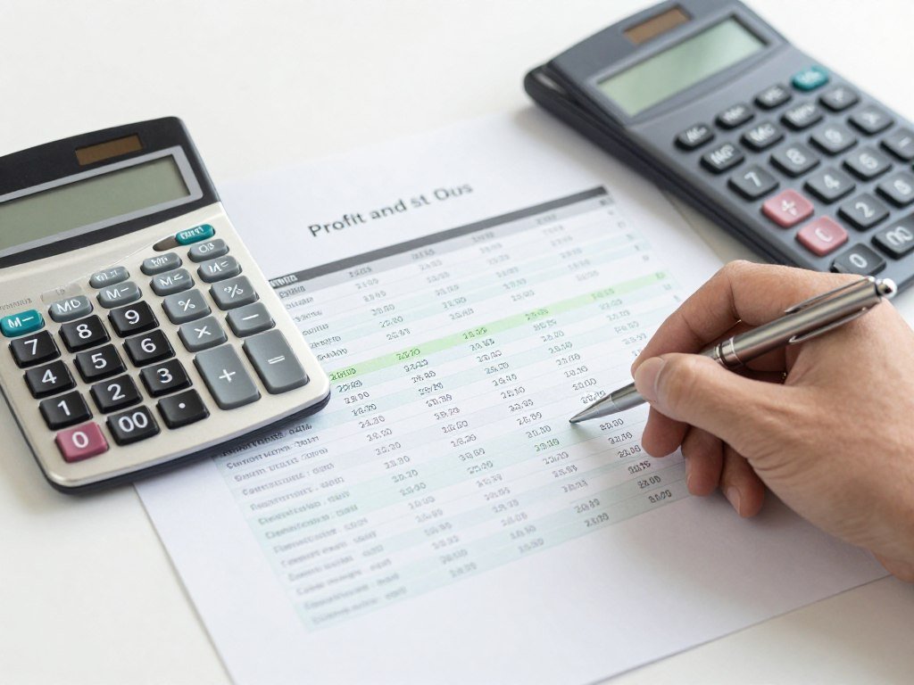 Business financial statement showing income, expenses, and tax calculations