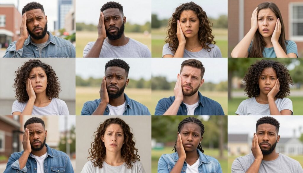 Diverse American families showing economic concerns across different backgrounds