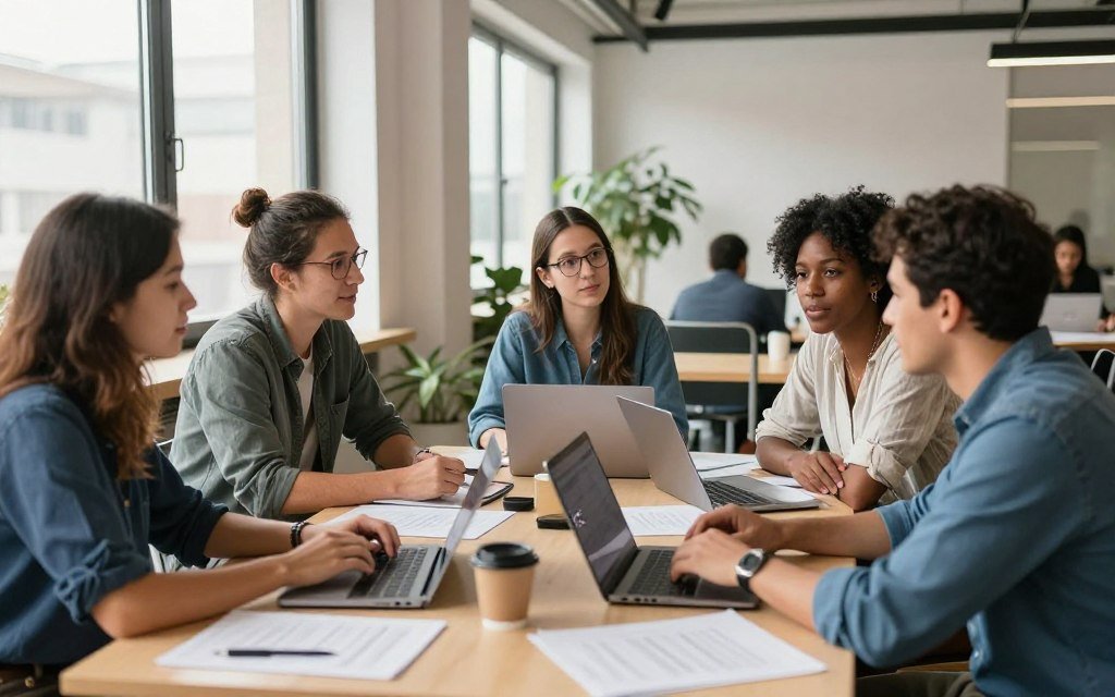 Diverse group of small business owners and entrepreneurs working together