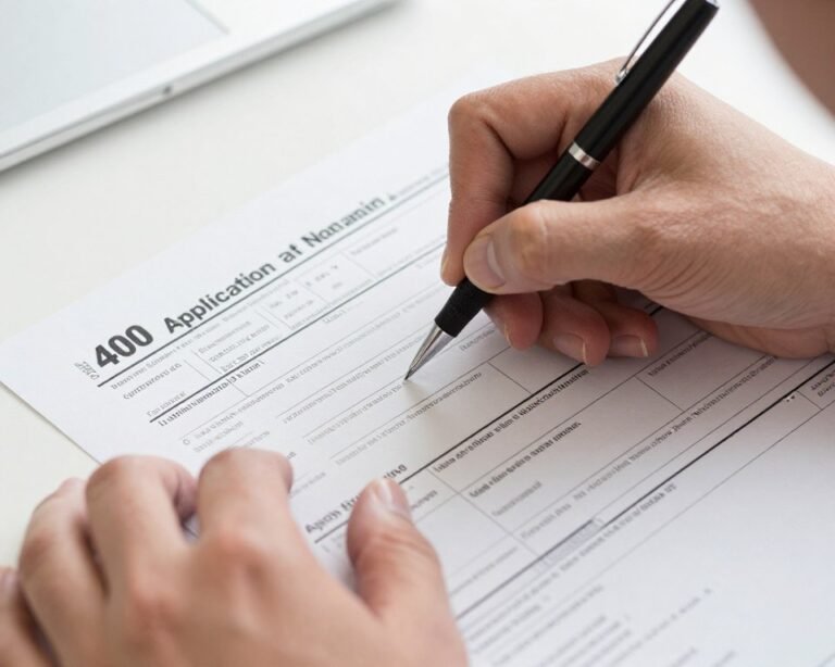 Form N-400 Application for Naturalization being filled out with pen for U.S. citizenship