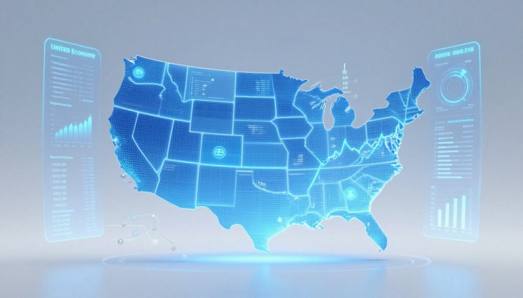 Futuristic visualization of United States economy with data projections