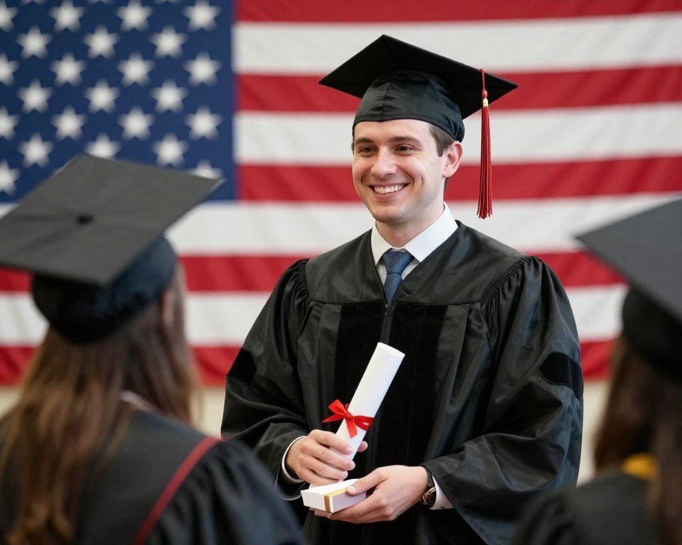 Graduate student receiving diploma at commencement ceremony