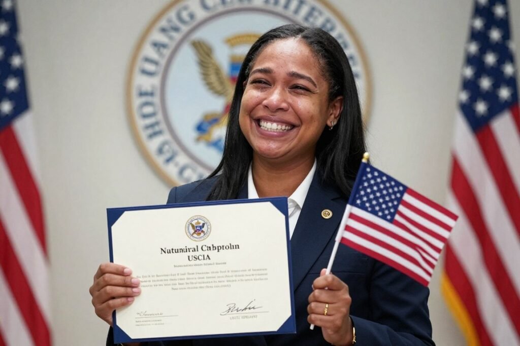 Happy new American citizen after passing U.S. citizenship interview questions