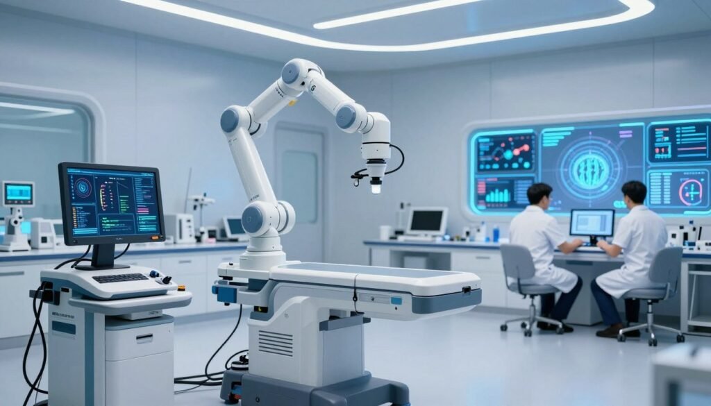 Healthcare technology and AI showing future medical innovations affecting costs
