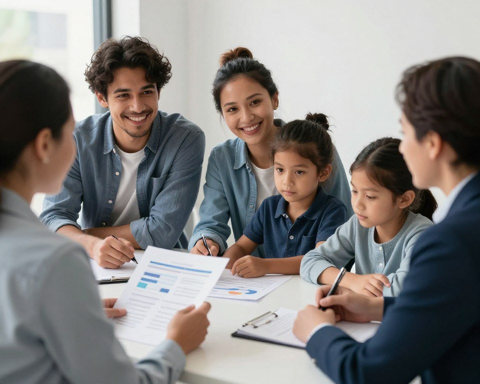 Hopeful American family planning financial future with advisor guidance