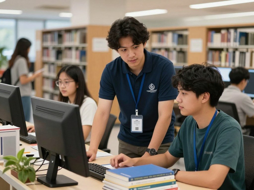 International student working on university campus