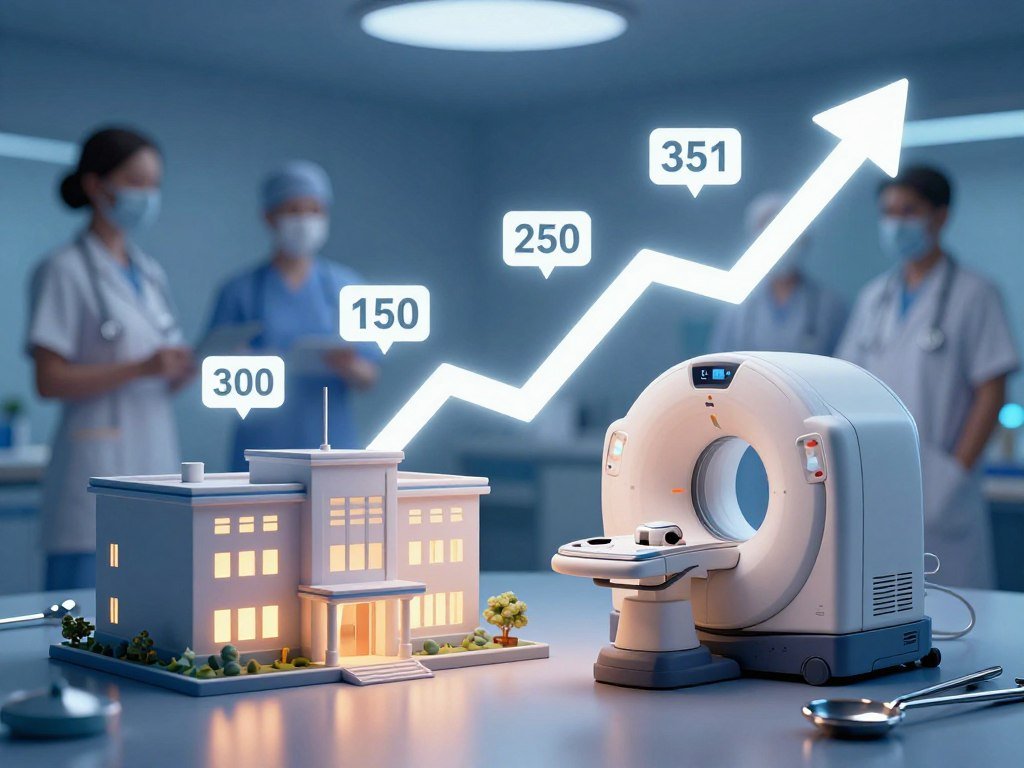 Medical services and healthcare system showing cost inflation with hospital equipment and price tags