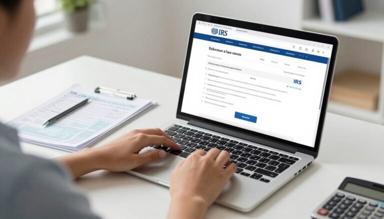 Person checking tax refund status on laptop with IRS website displayed on screen