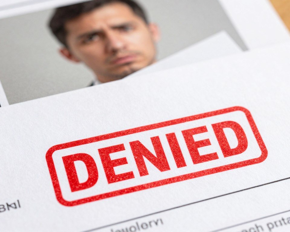 Rejected visa application with red stamp