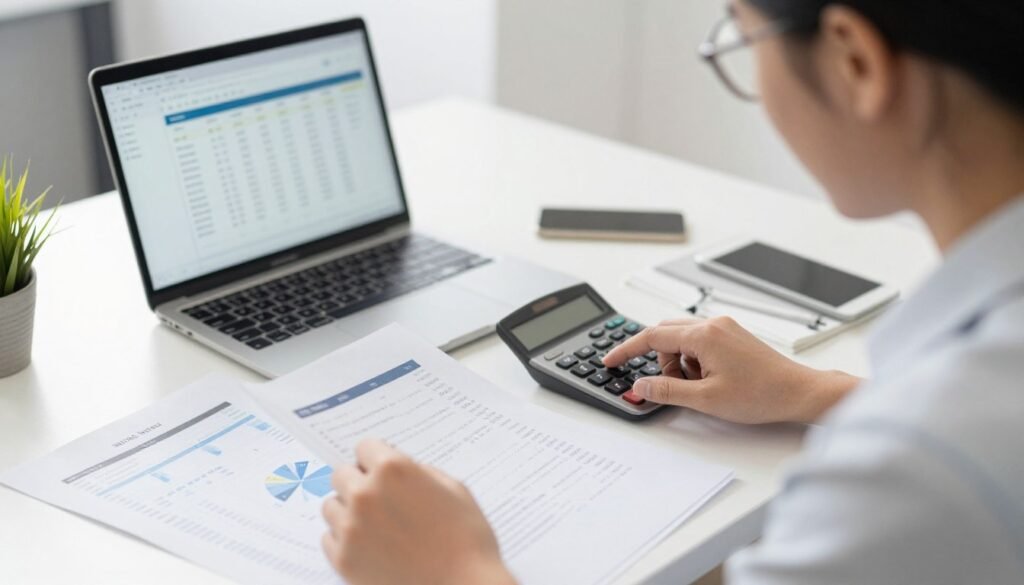 Small business owner calculating taxes and reviewing 2026 tax brackets