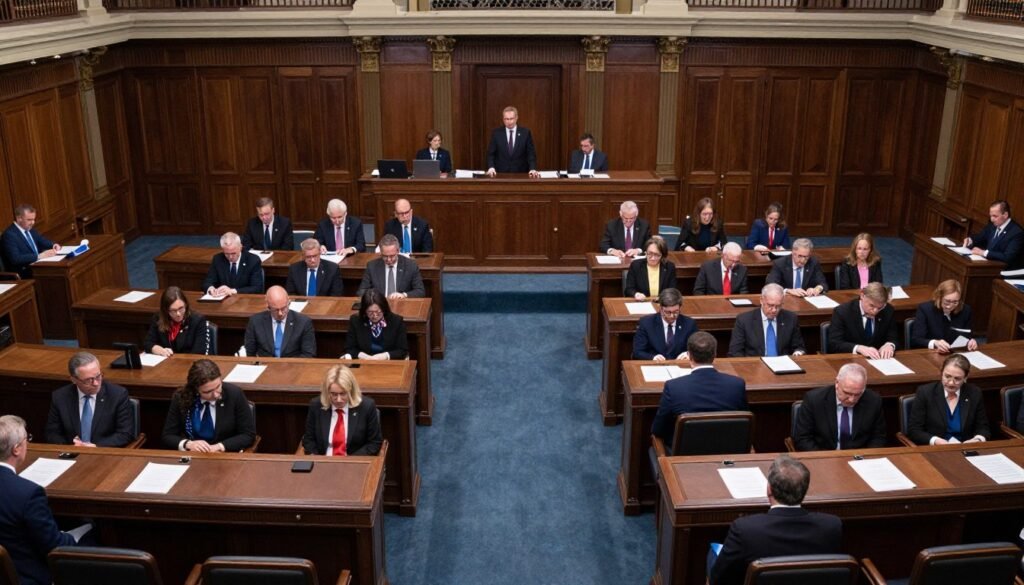 Split image showing partisan divide in Congress with Democrats and Republicans