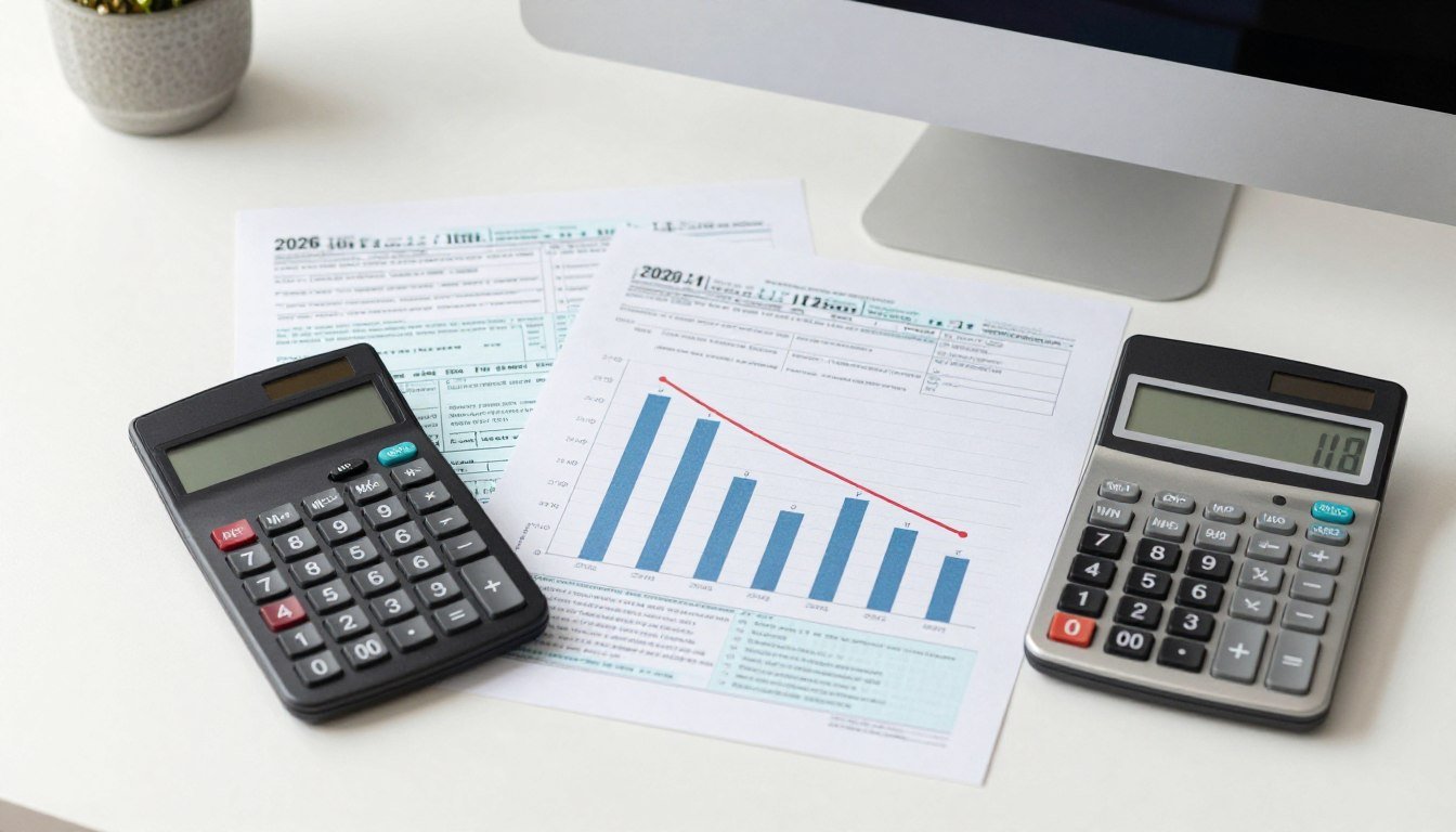 Tax refund 2026 financial planning concept showing calculator and tax forms