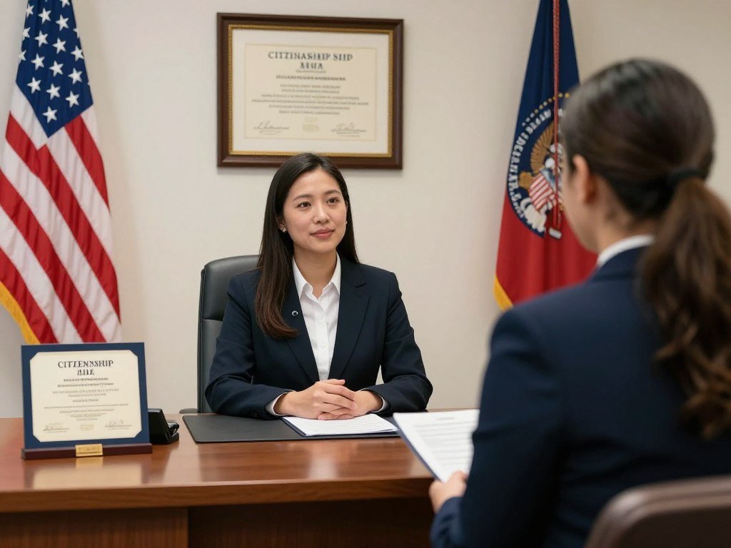 USCIS officer conducting U.S. citizenship interview questions session