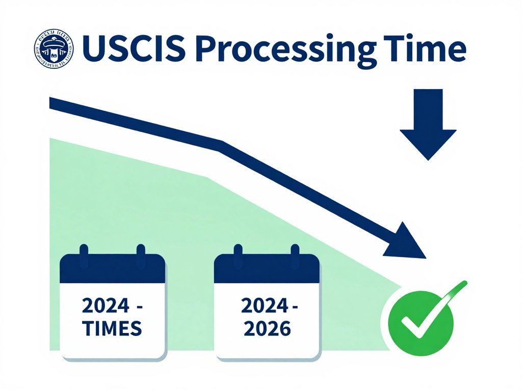USCIS processing time reduction announcement with faster approval timeline graphics