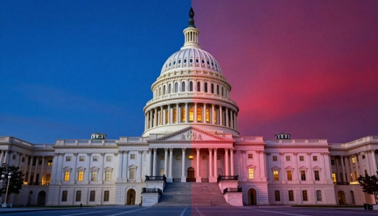 United States Capitol building with divided chambers representing political gridlock