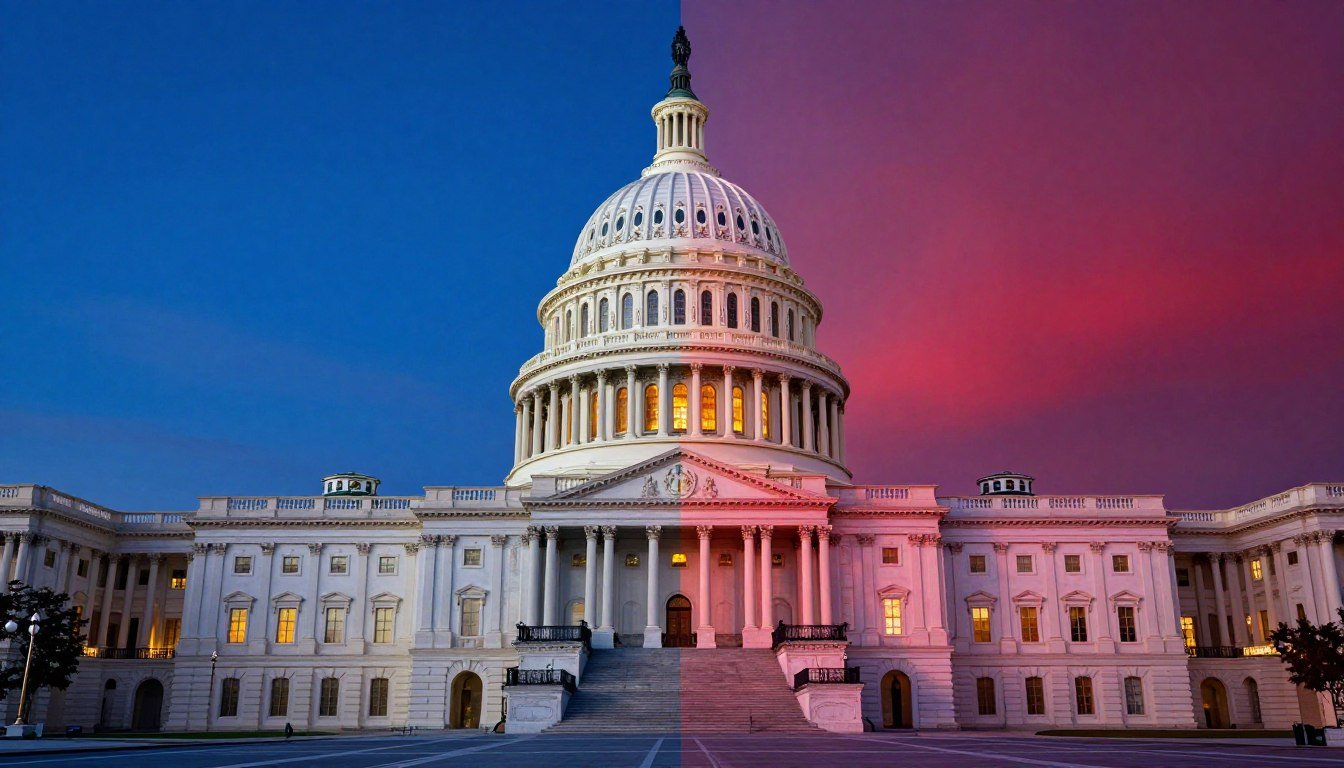 United States Capitol building with divided chambers representing political gridlock