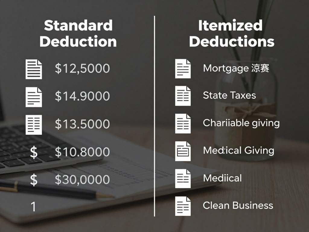 comparison chart showing standard deduction versus itemized deductions with dollar amounts