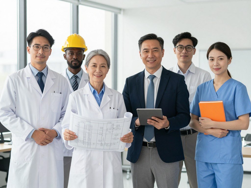 diverse group of skilled workers representing different employment categories eligible for employer sponsored immigration