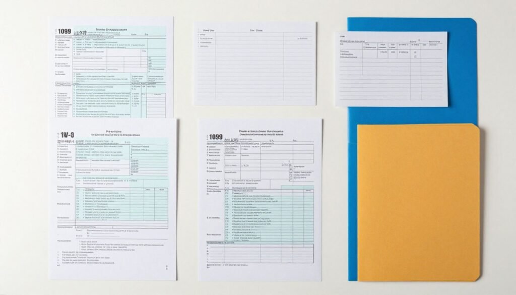 organized tax documents and forms spread on desk