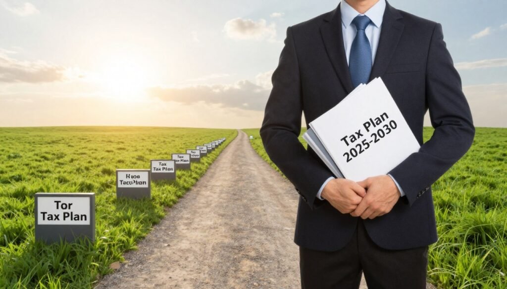 path forward through tax landscape showing confident taxpayer with organized plan and resources