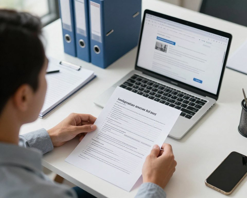 professional worker reviewing immigration eligibility documents and requirements checklist