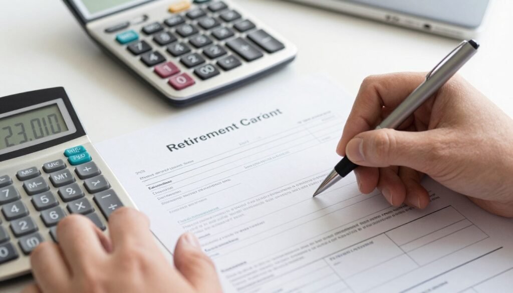 retirement account contribution form being completed with calculator showing maximum amounts