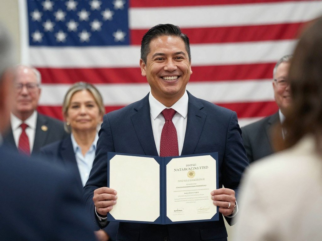 successful applicant receiving citizenship certificate at ceremony