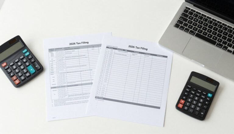 tax filing checklist 2026 with organized documents and calculator