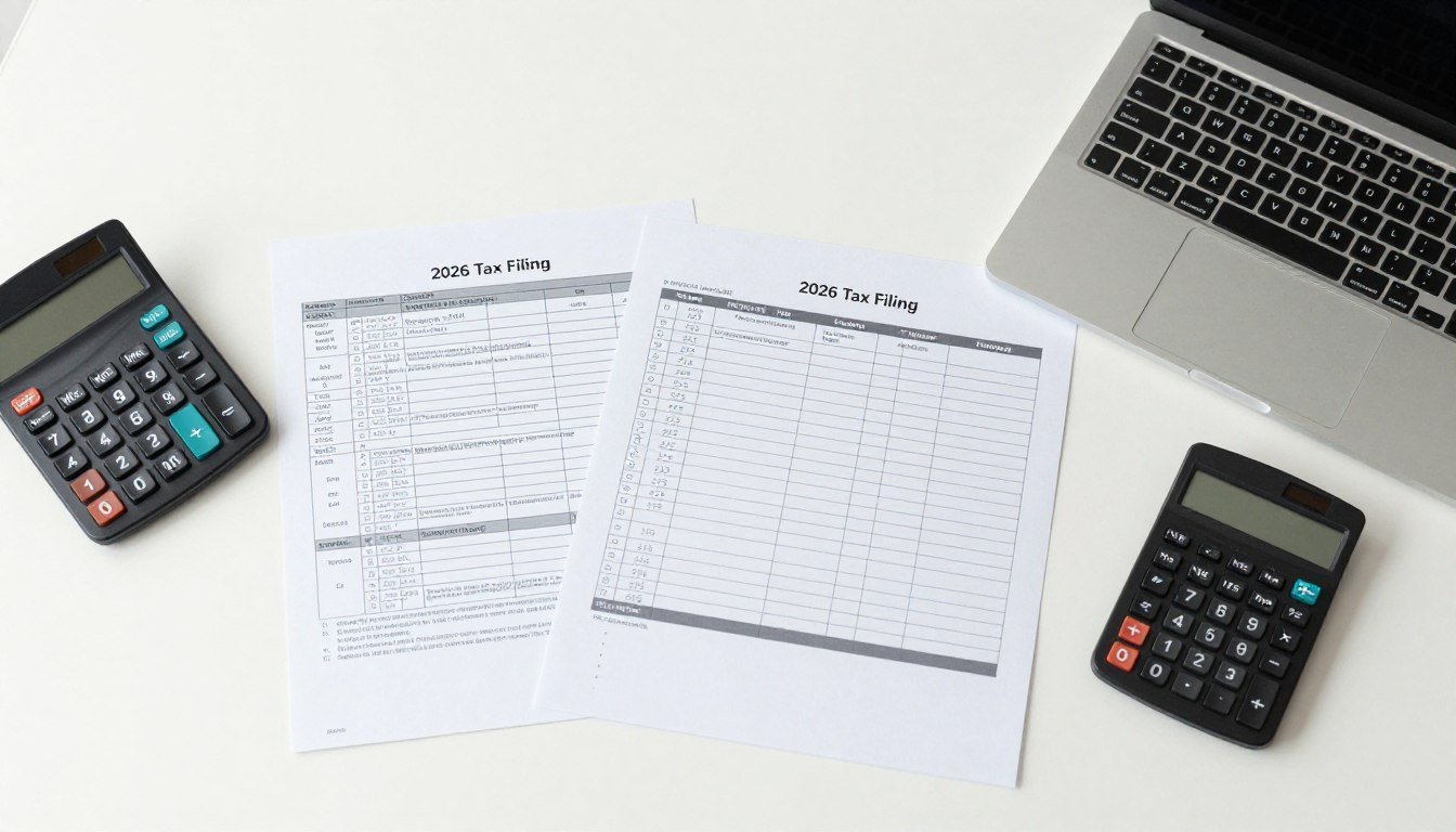 tax filing checklist 2026 with organized documents and calculator