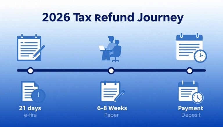 timeline graphic showing 2026 IRS tax refund processing stages