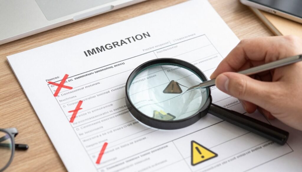 warning sign with immigration documents showing common errors