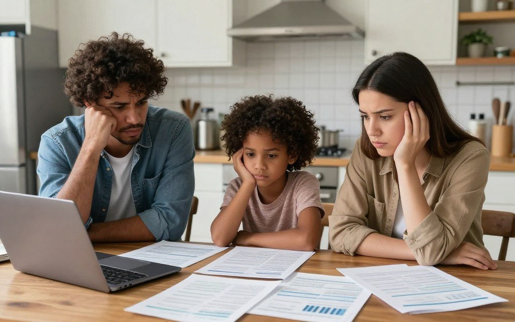 American family reviewing finances and bank statements concerned about regional bank failures