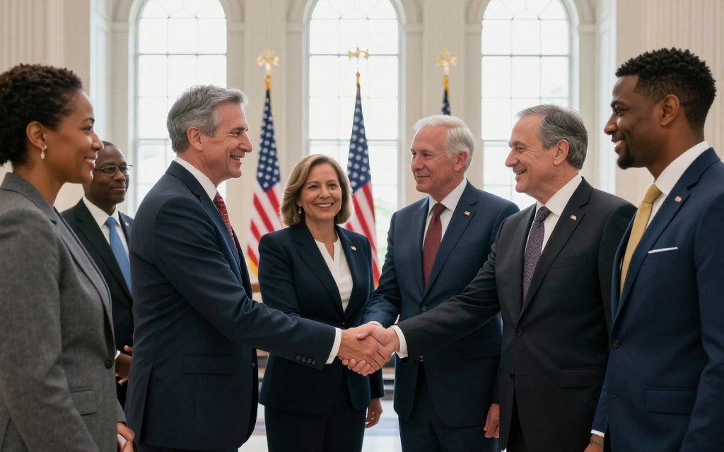 Bipartisan congressional leaders shaking hands in Capitol building symbolizing cooperation on debt ceiling solution