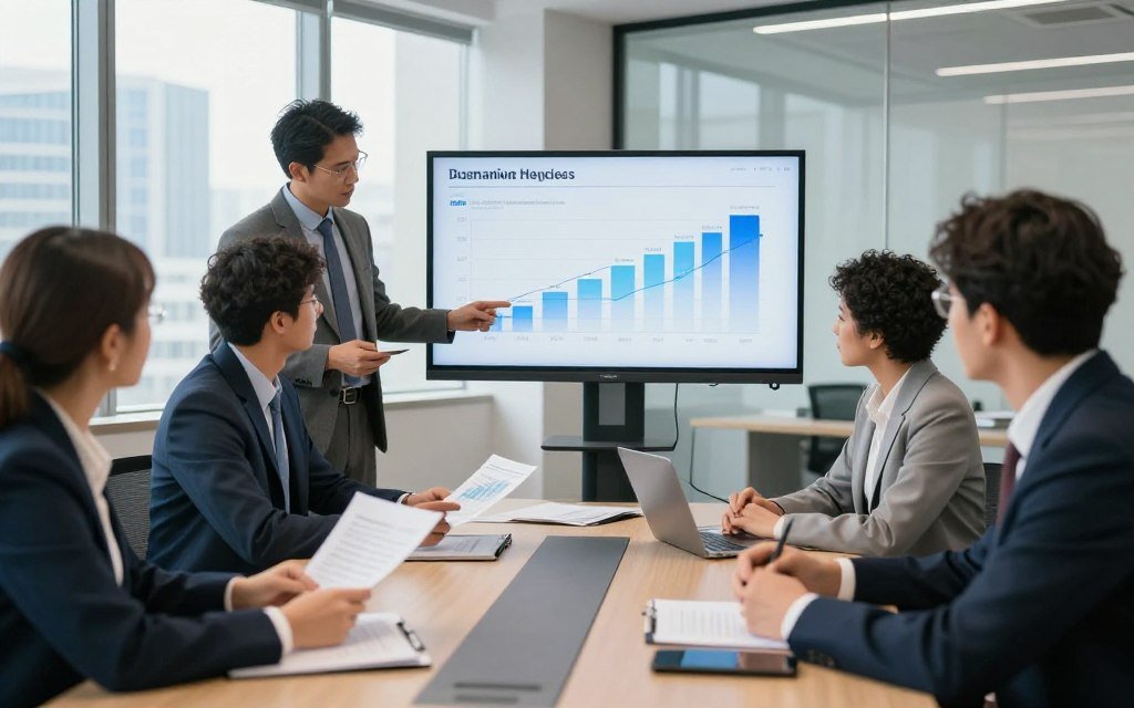 Business executives analyzing automation investment decisions