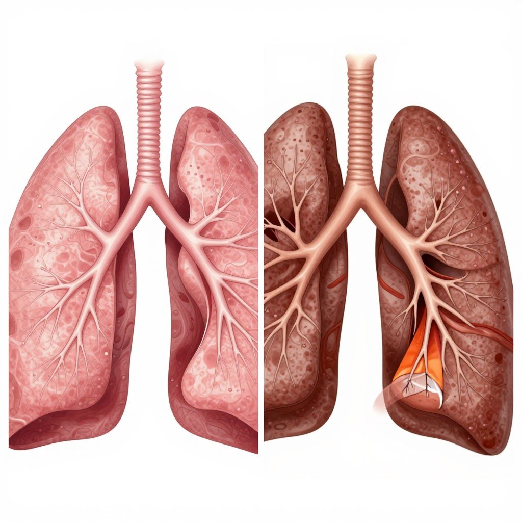 Comparison of healthy lung tissue versus COPD-affected lung tissue