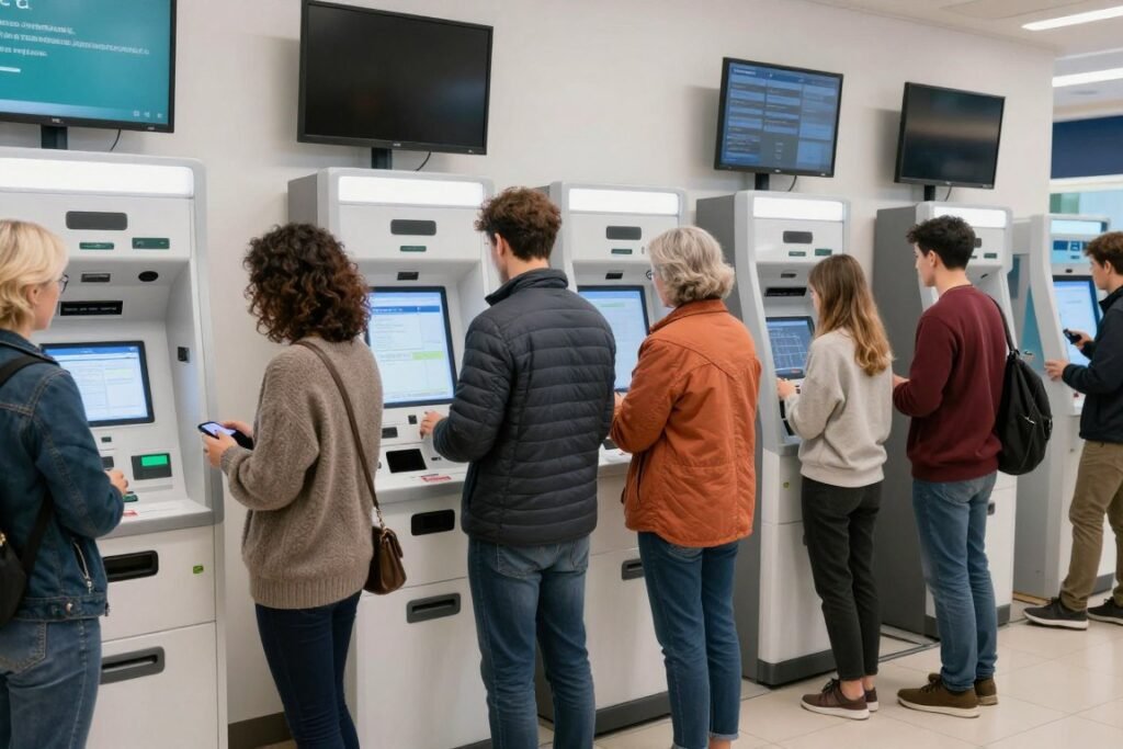 Consumers interacting with automated service kiosks