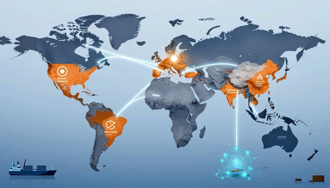 Critical Mineral Supply Chain Risks global network showing mining operations and trade routes