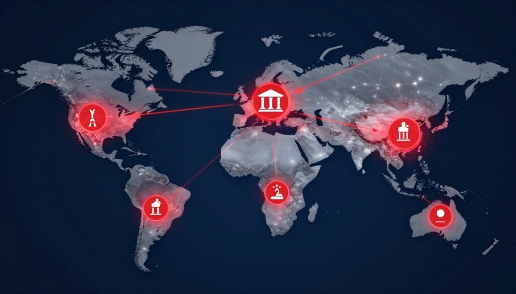 Cybersecurity threats to financial infrastructure analysis showing global attack vectors and system vulnerabilities