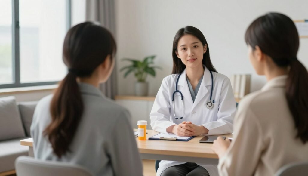 Depression treatment options including therapy and medication showing mental health professional