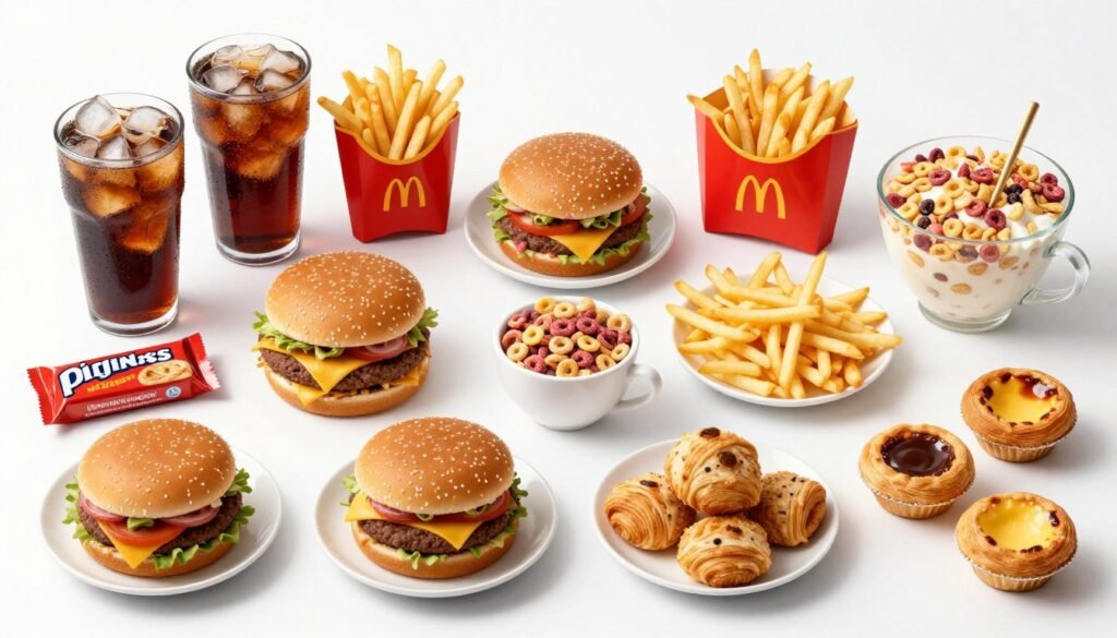 Display of common foods linked to obesity including fast food and sugary drinks