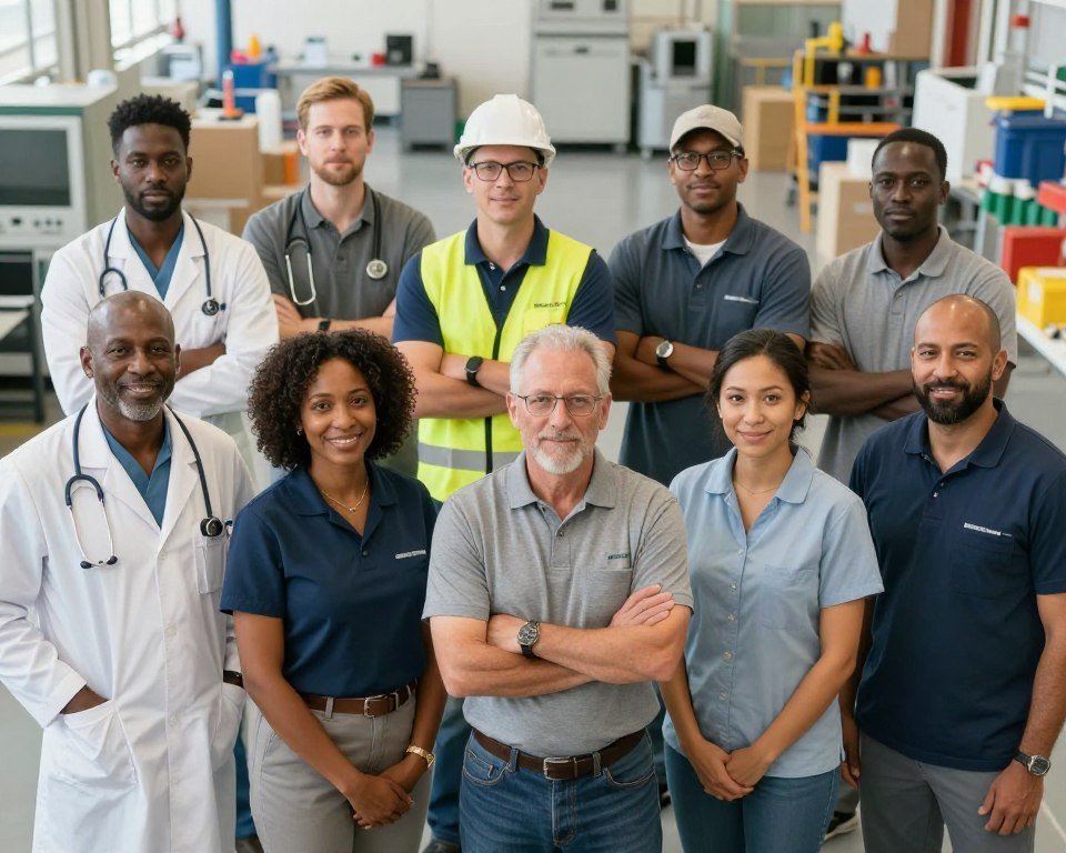 Diverse American workers across multiple industries representing workforce of the future