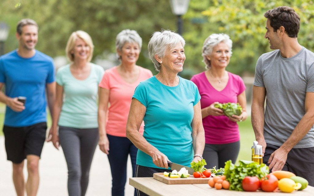 Diverse group of people practicing healthy lifestyle activities