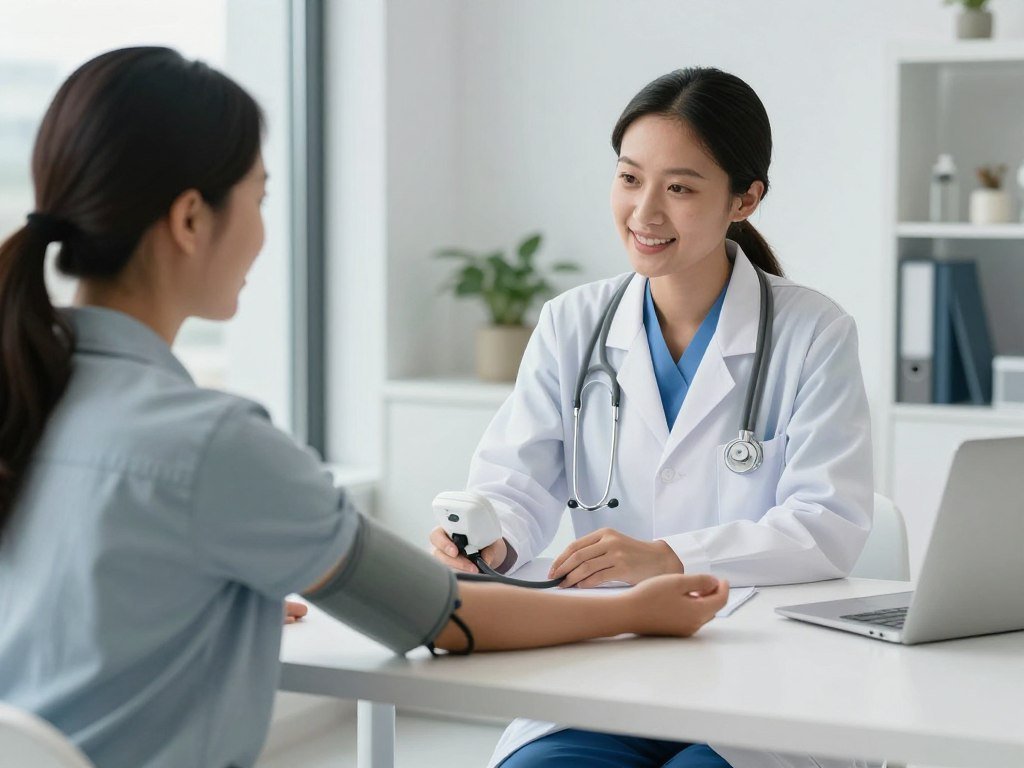 Doctor measuring patient blood pressure during checkup